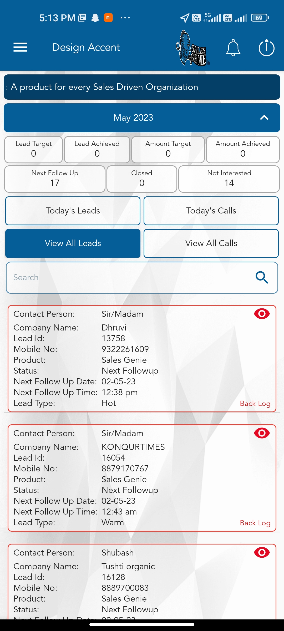 screenshot of Sales Genie